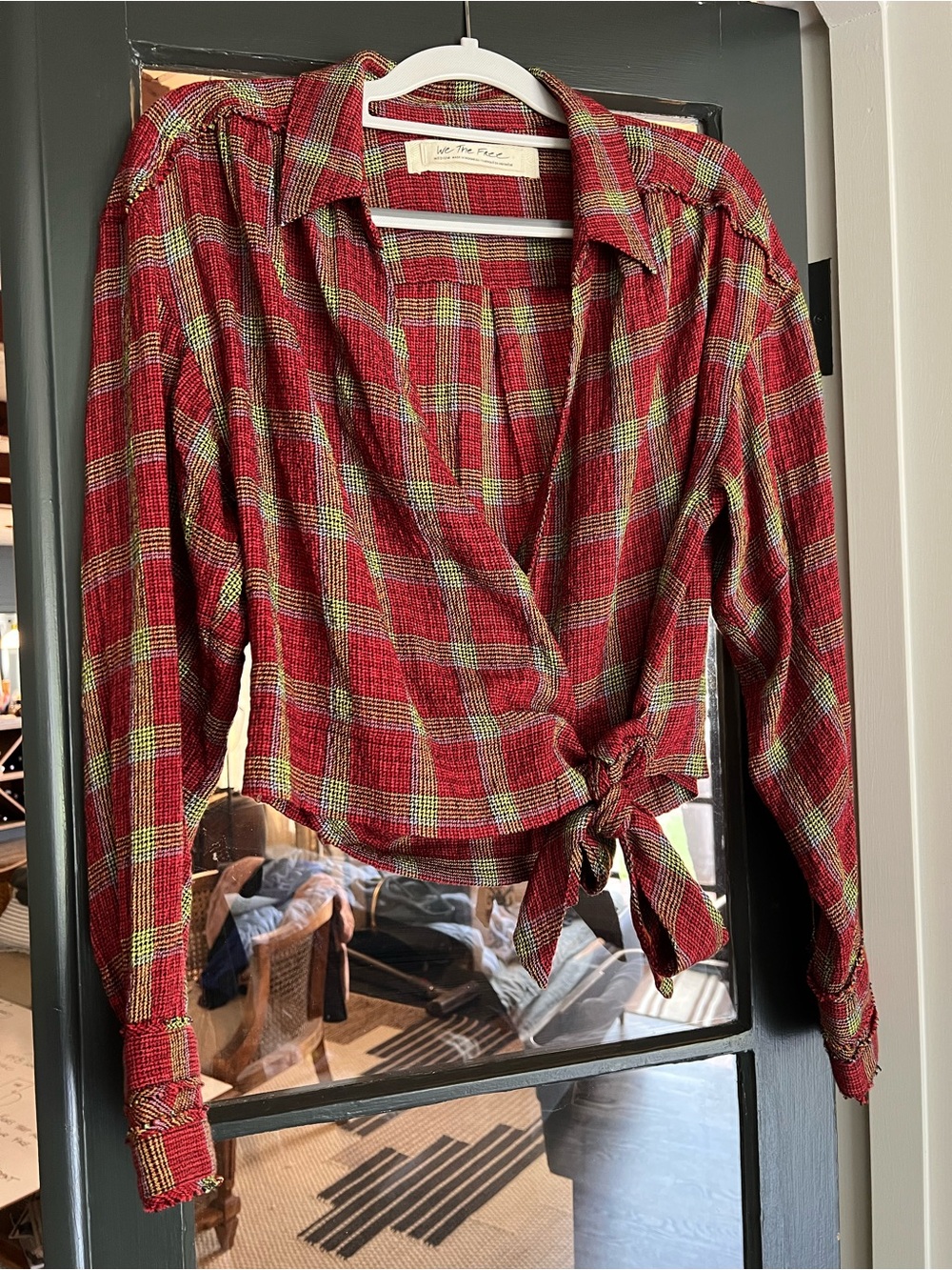 FREE PEOPLE We the Free Running Wild Red Plaid Wrap Shirt - Picture 5 of 11